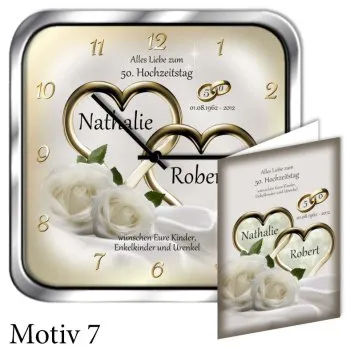 Geschenk zum 50. Hochzeitstag - persönliche Metalluhr eckig